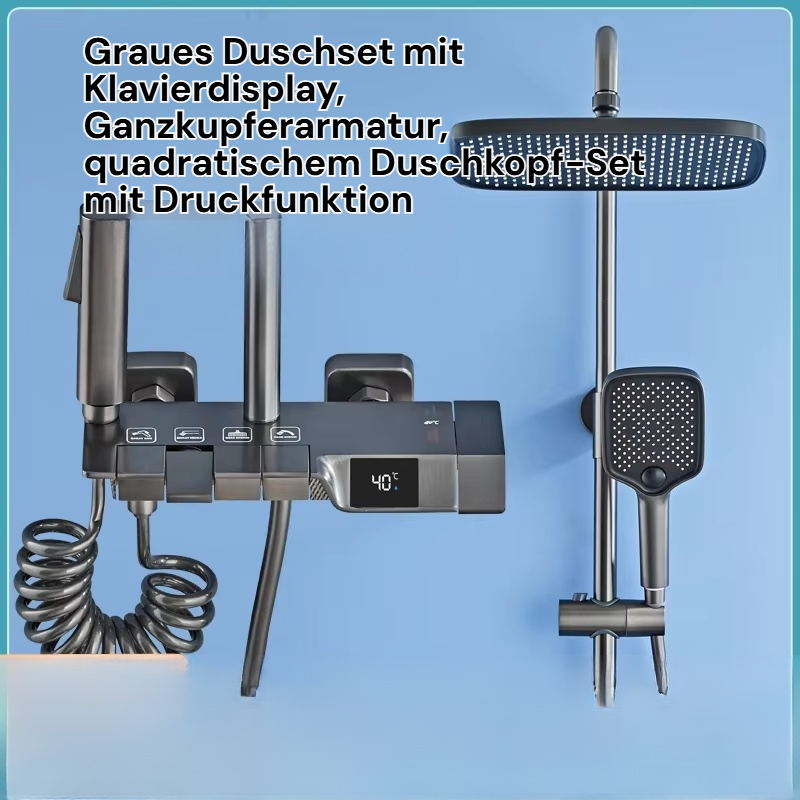 Modernes Duschsystem in Grau, Massivem Kupfermischer