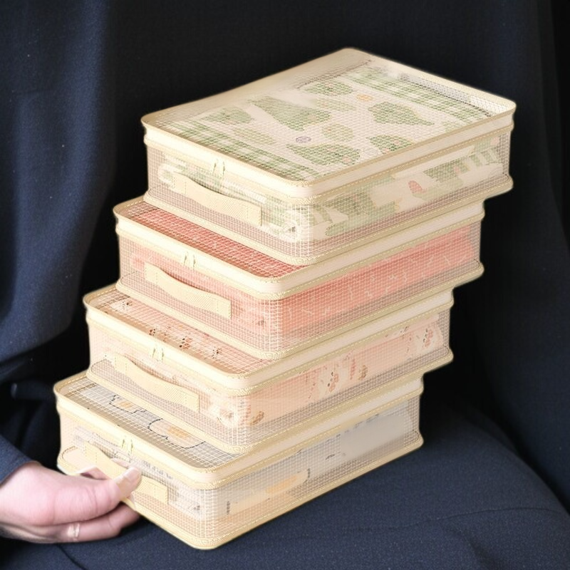 간절기 수납 가방 4종 세트 곰팡이 방지 의류 정리 가방 면 이불 수납 가방 칸막이 망사 옷장 수납 가방