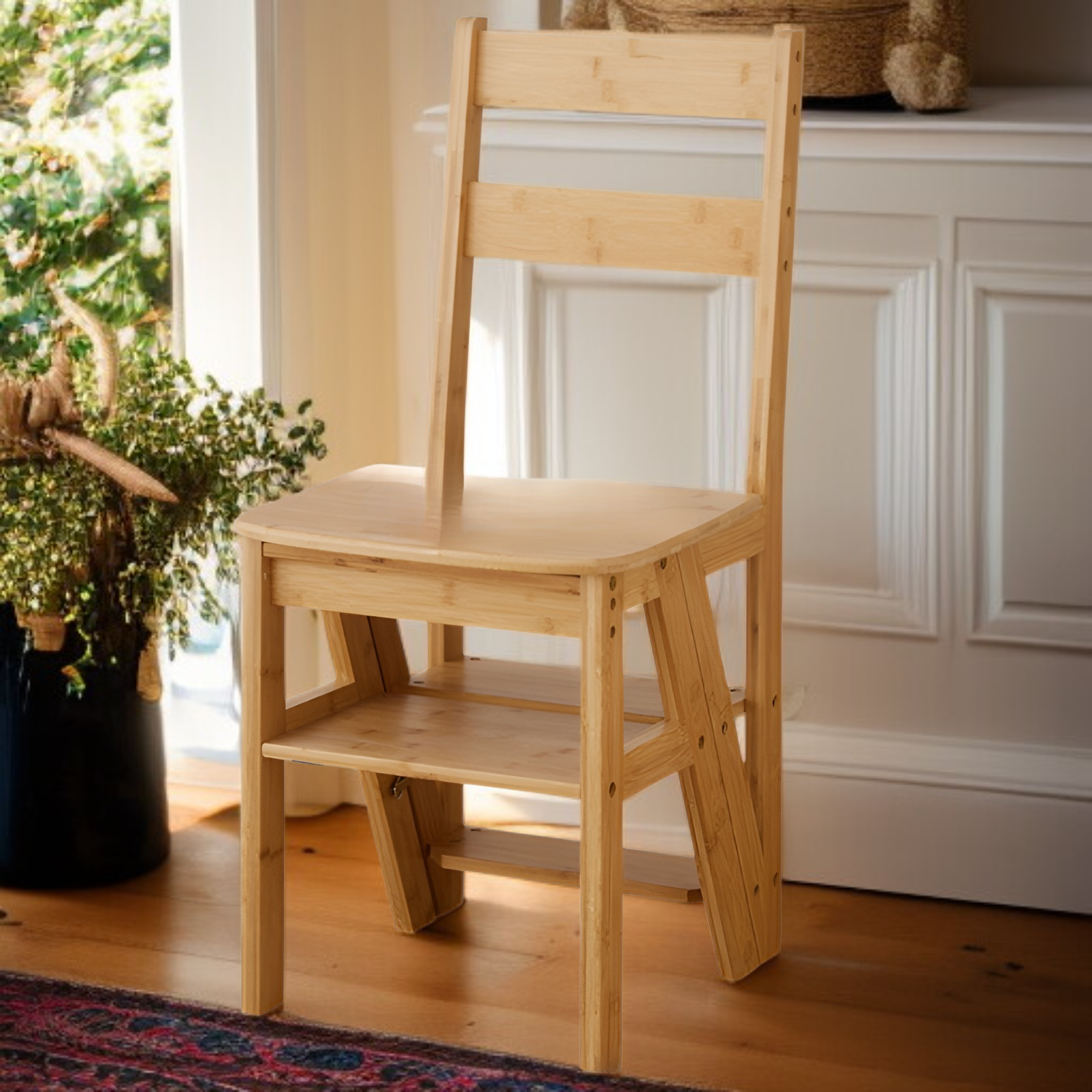 Taburete de madera maciza con patas robustas