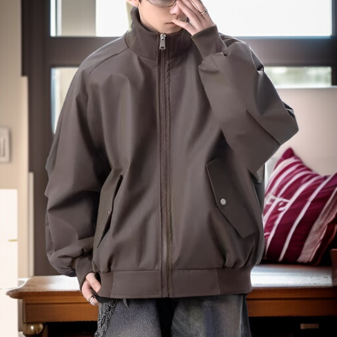 暖かくて軽量なメンズアビエイターコート正面写真