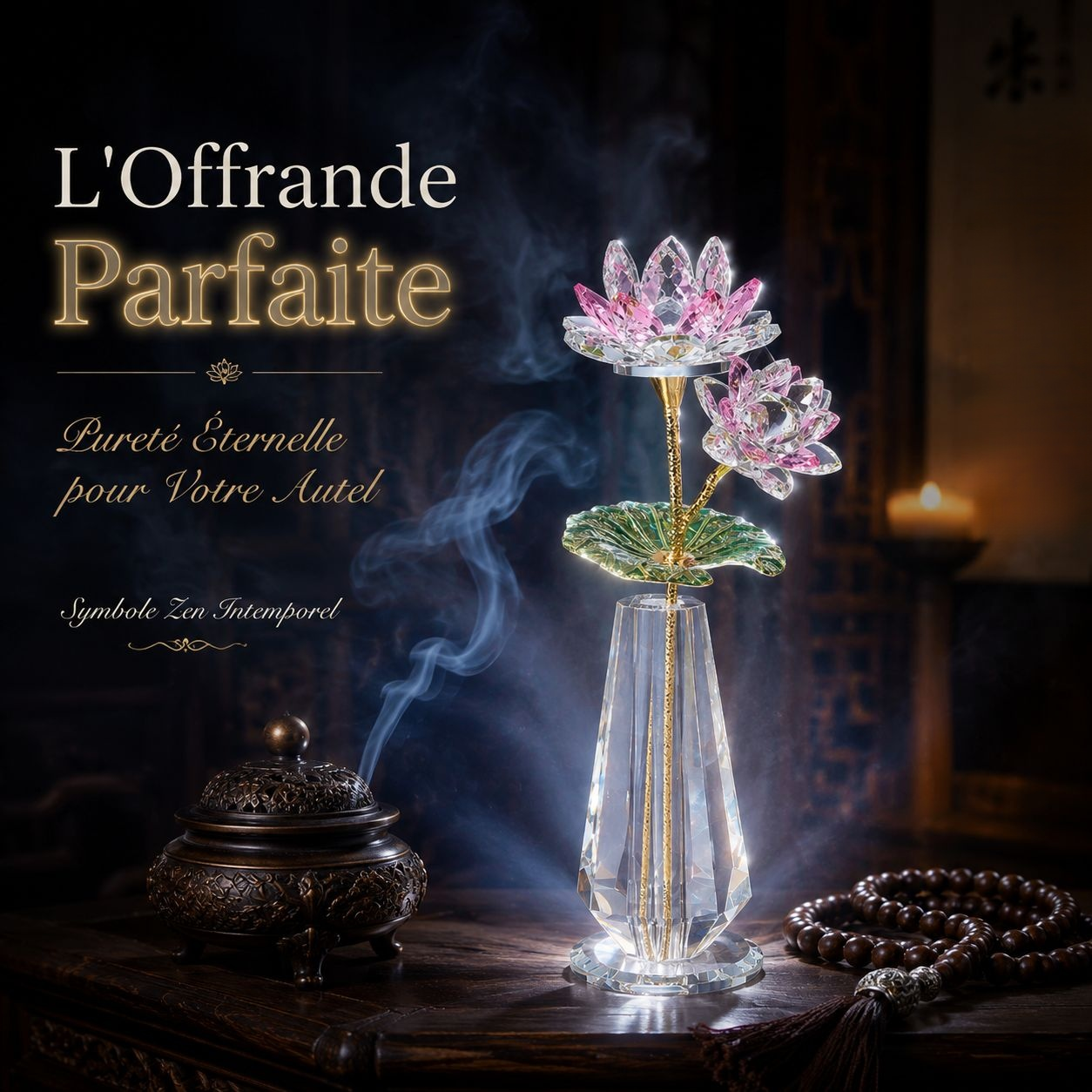Vase ornemental lotus en cristal, fleur artificielle pour autel bouddhiste