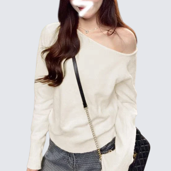 韩国女孩流行露肩针织衫