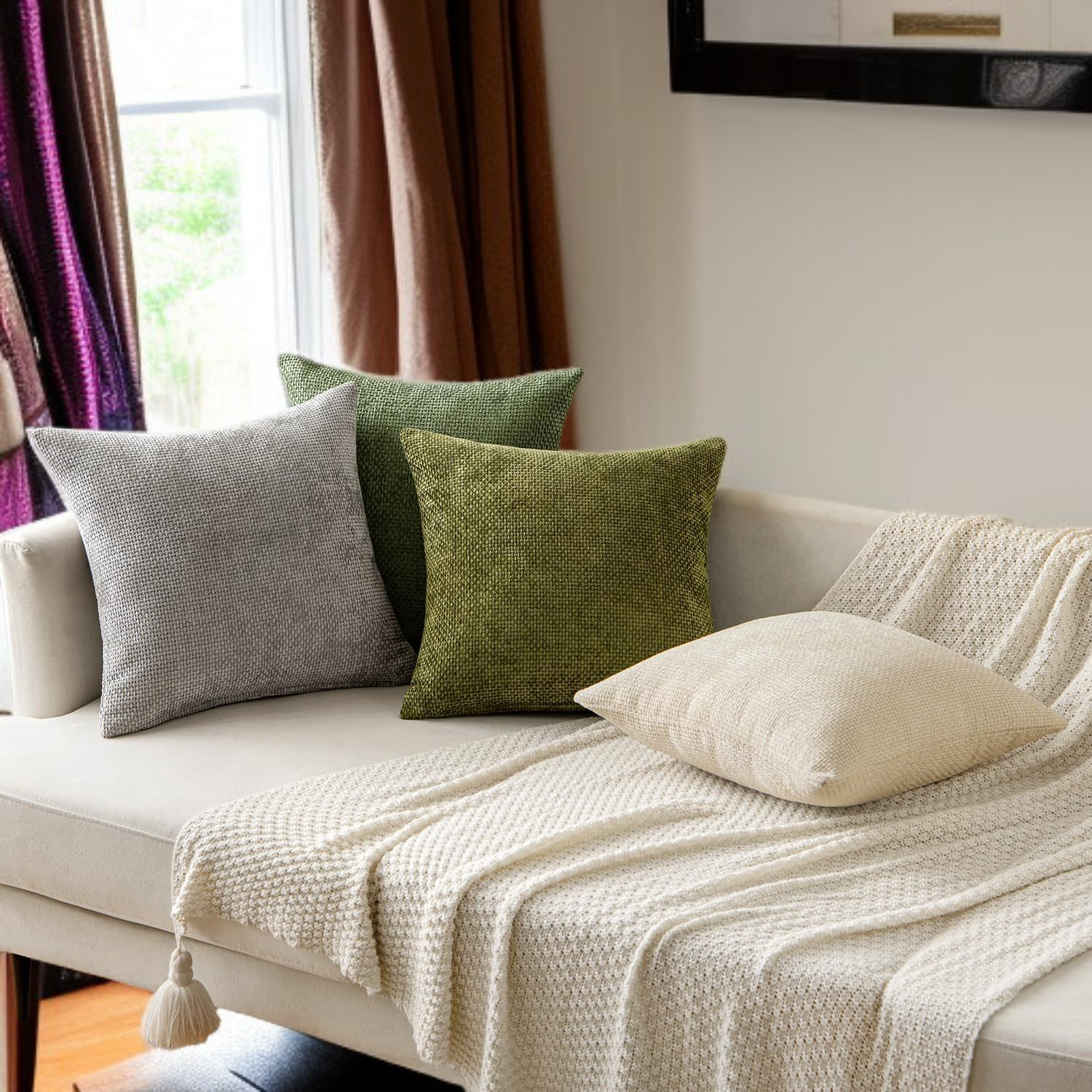 粗針雪尼爾抱枕套家居裝飾效果