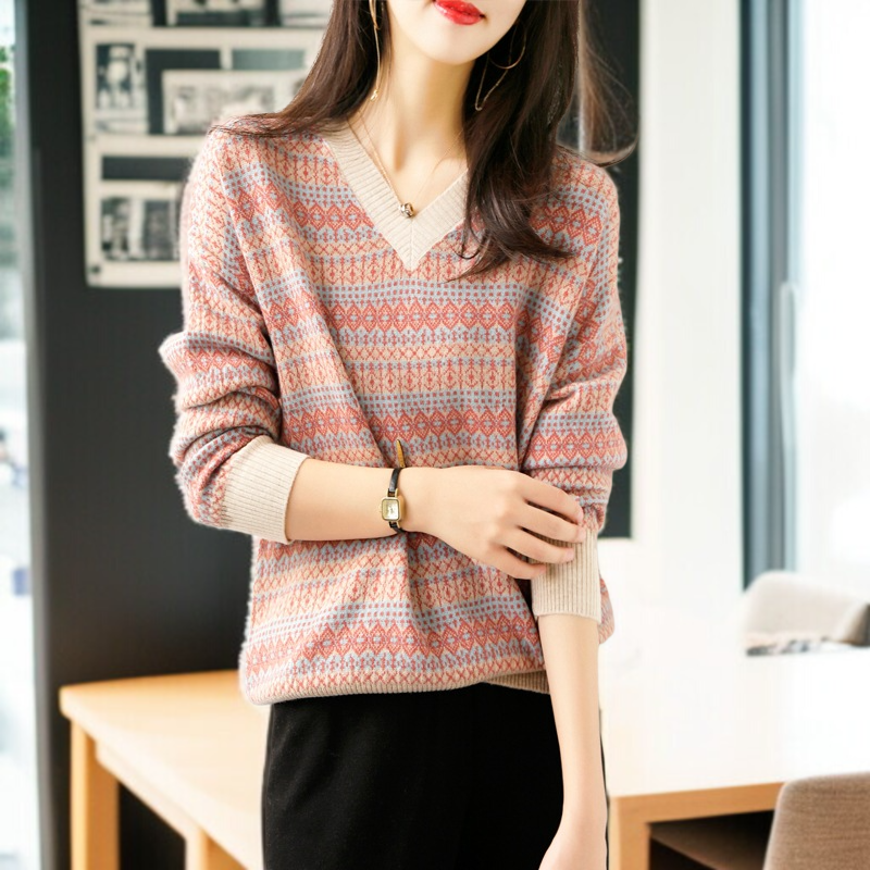 ルーズクラッシングニットセーター セーター テールゲートピックアップ トップス 引き出し Vネック トップス ルーズクラッシングセーター