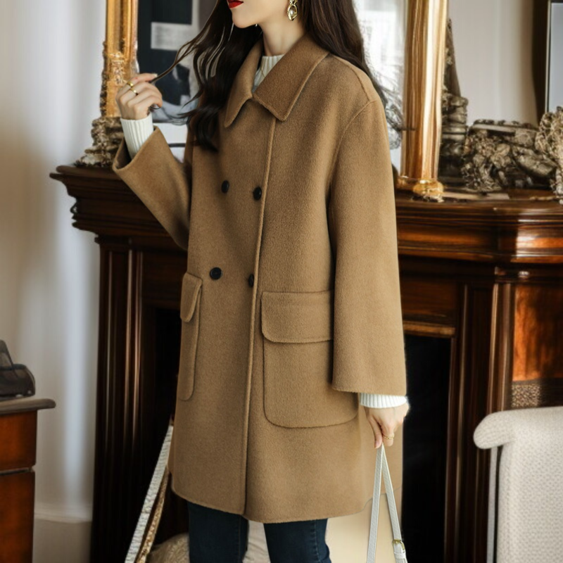 レディース厚手スリムツイードジャケット ミドル丈アップグレード・コットン・ツイード・コート