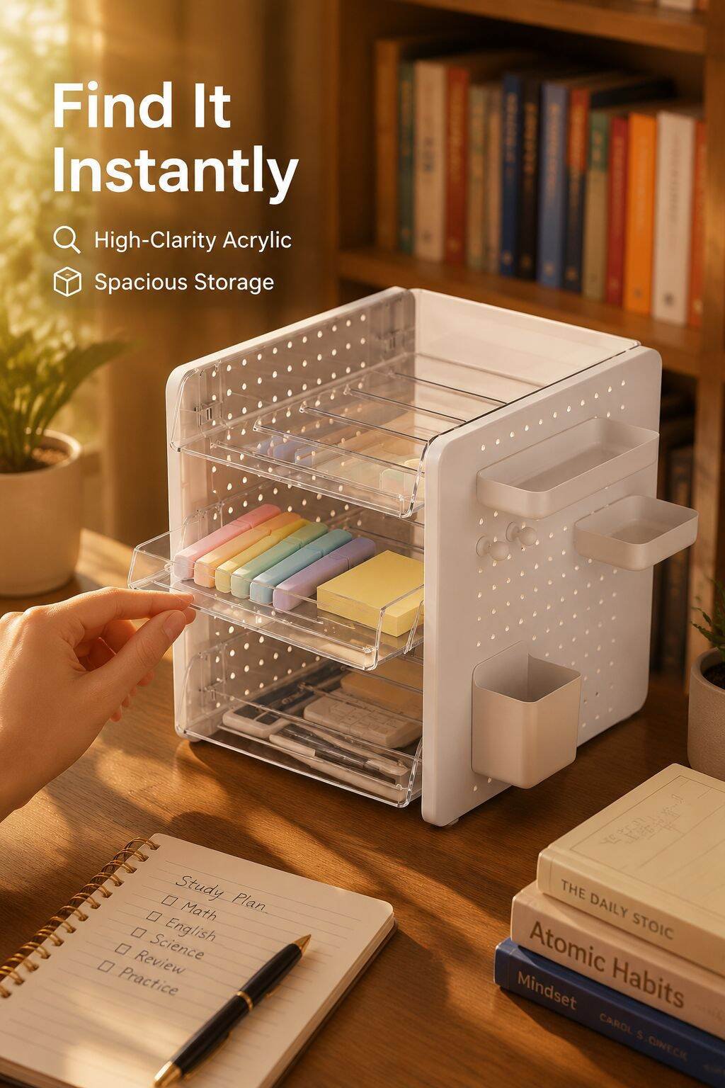 Desktop Pegboard Storage Box Makeup Organizer File Sorting Rack
