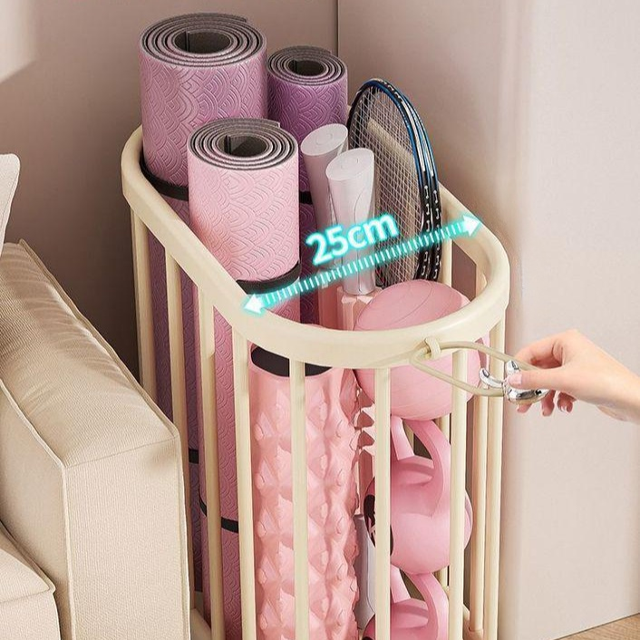 瑜伽墊收納筐帶輪子可移動家用健身器材收納框運動工具整理置物架