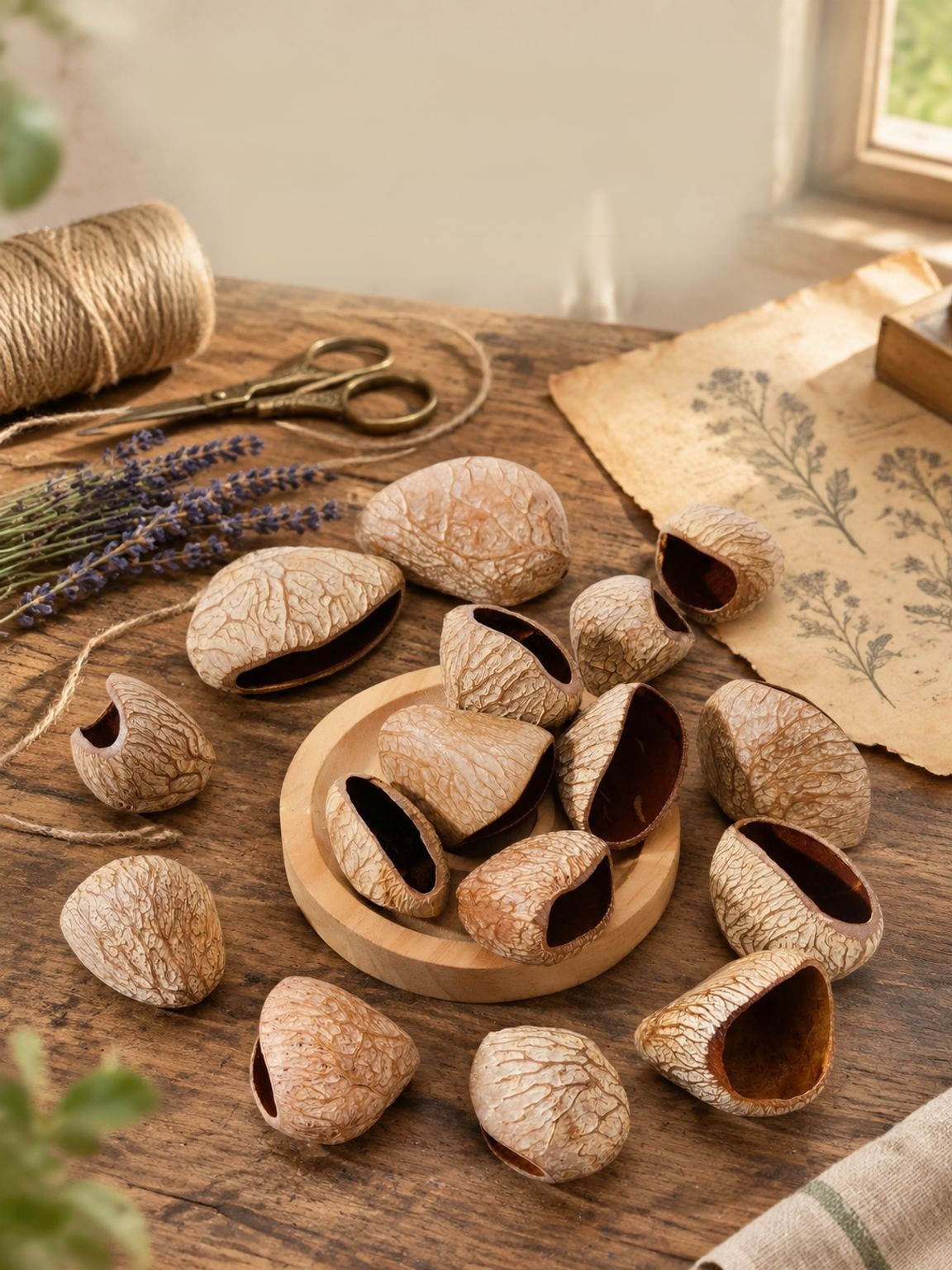 Natural nut shell rattle craft material for handmade projects