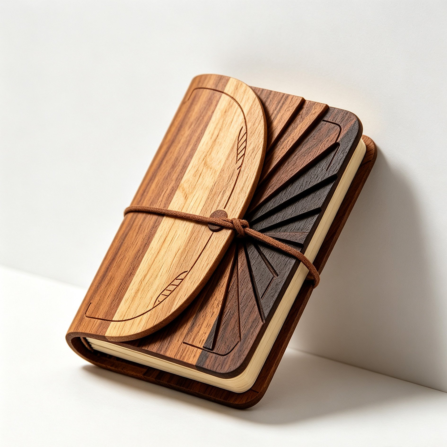 Handcrafted wood-carved patterned notebook cover