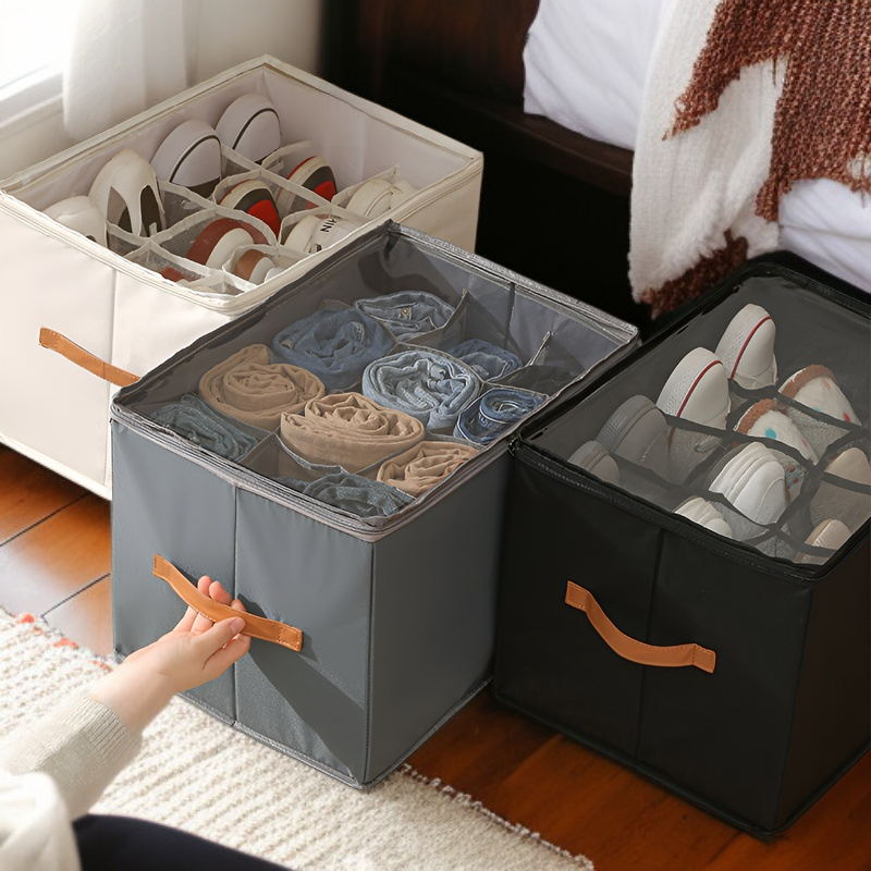뚜껑 달린 비주얼 신발 케이스 다용도 체크 의류 수납 케이스 접이식 뚜껑 달린 비주얼 신발 케이스 신발 수납 케이스