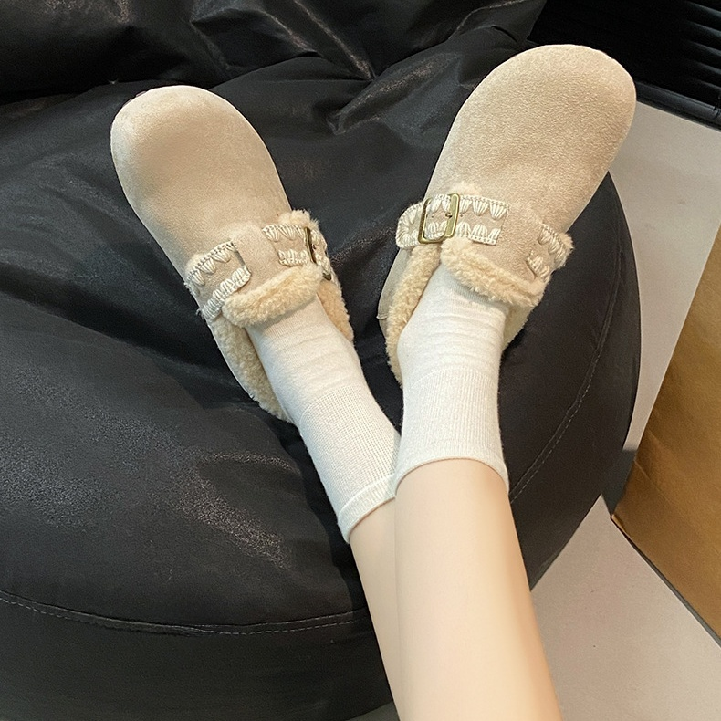 加絨加厚保暖平底一腳蹬軟底鞋