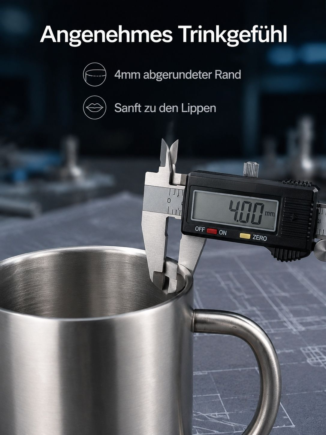 Thermobecher aus 304-Edelstahl mit Doppelwand und hitzebeständigem Griff