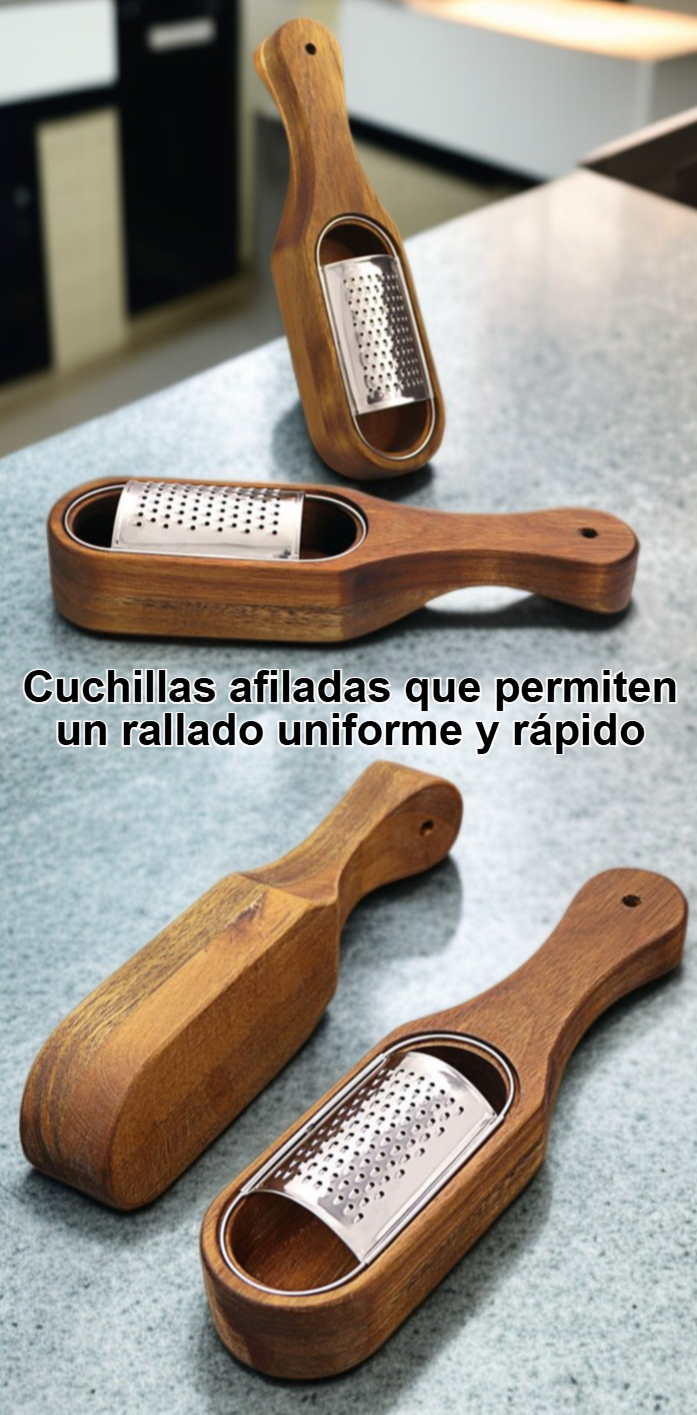 Detalle de cuchillas afiladas en rallador de queso de acero inoxidable