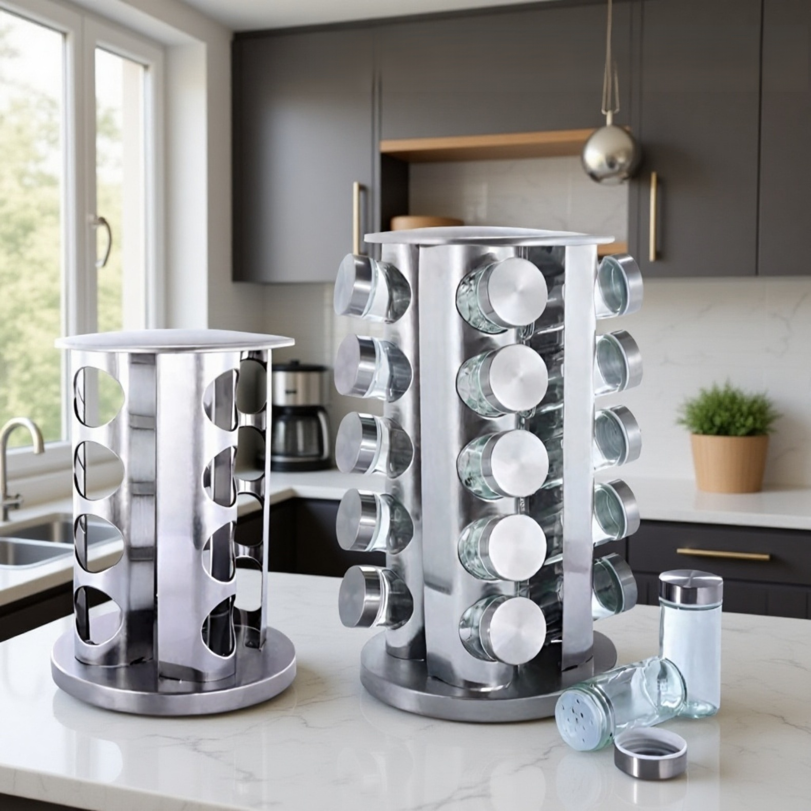 회전 가능한 스테인리스 스틸 양념통 선반