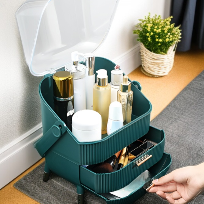 Multifunctional cosmetic organizer with transparent dustproof cover