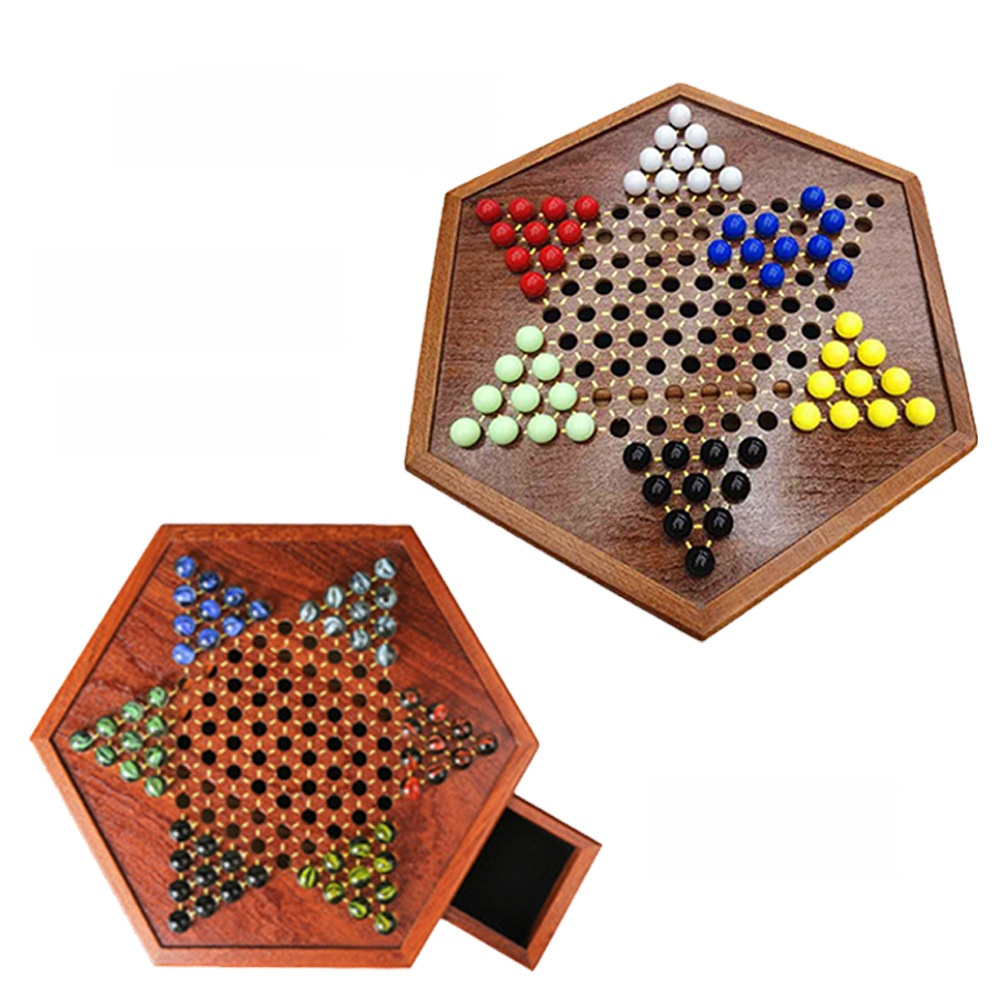 便攜收納木質跳棋玻璃球益智桌遊