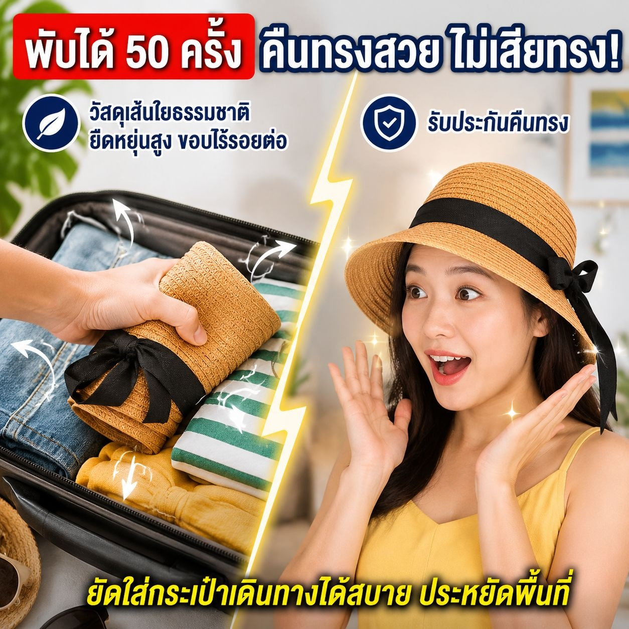 หมวกฟางสไตล์ฝรั่งเศสหวาน ๆ สำหรับผู้หญิง หมวกกันแดดสำหรับพักร้อนและชายหาด