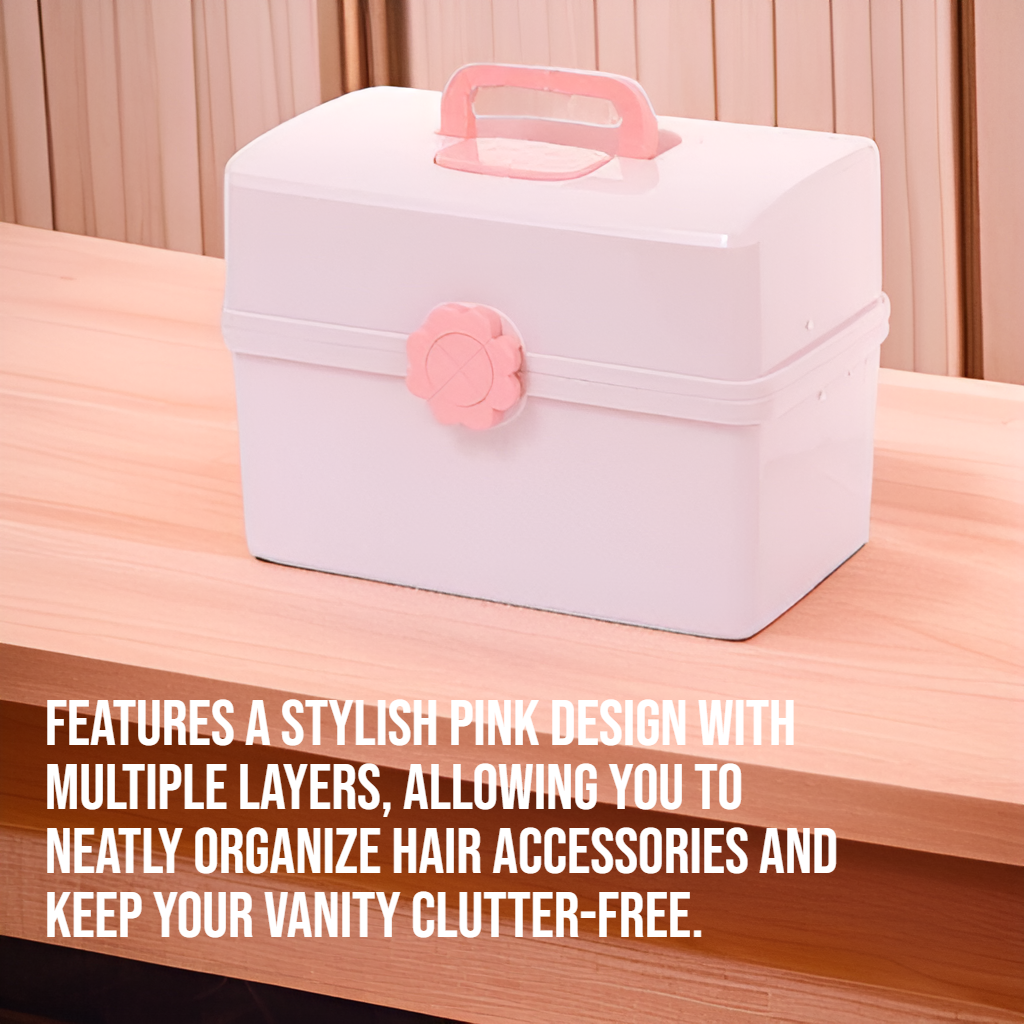 Pink multi-layer hair accessory storage box