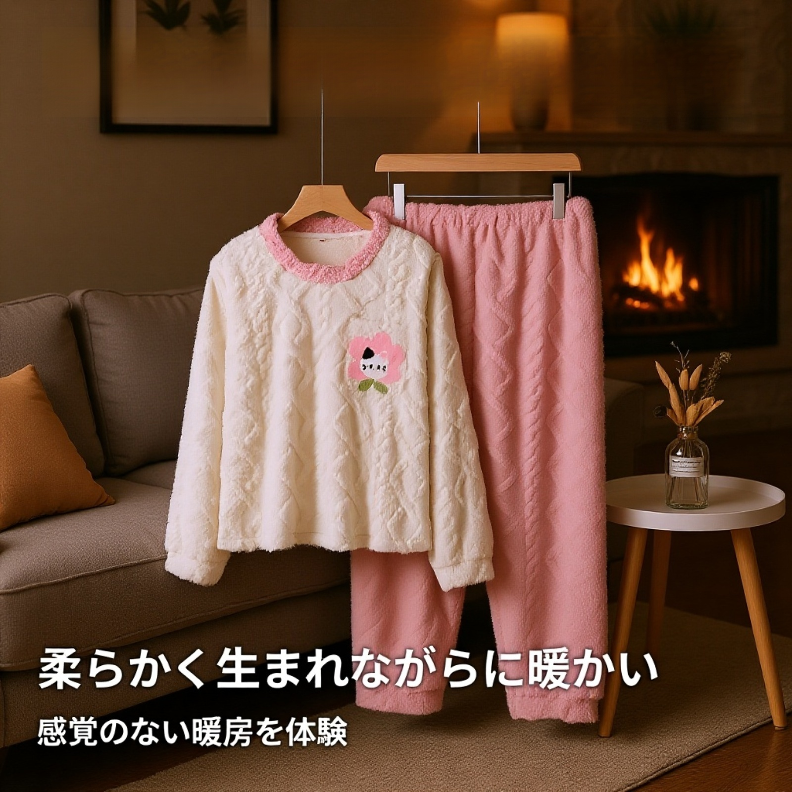 フランネルパジャマセット 長袖長ズボン レディース 秋冬用 厚手ルームウェア