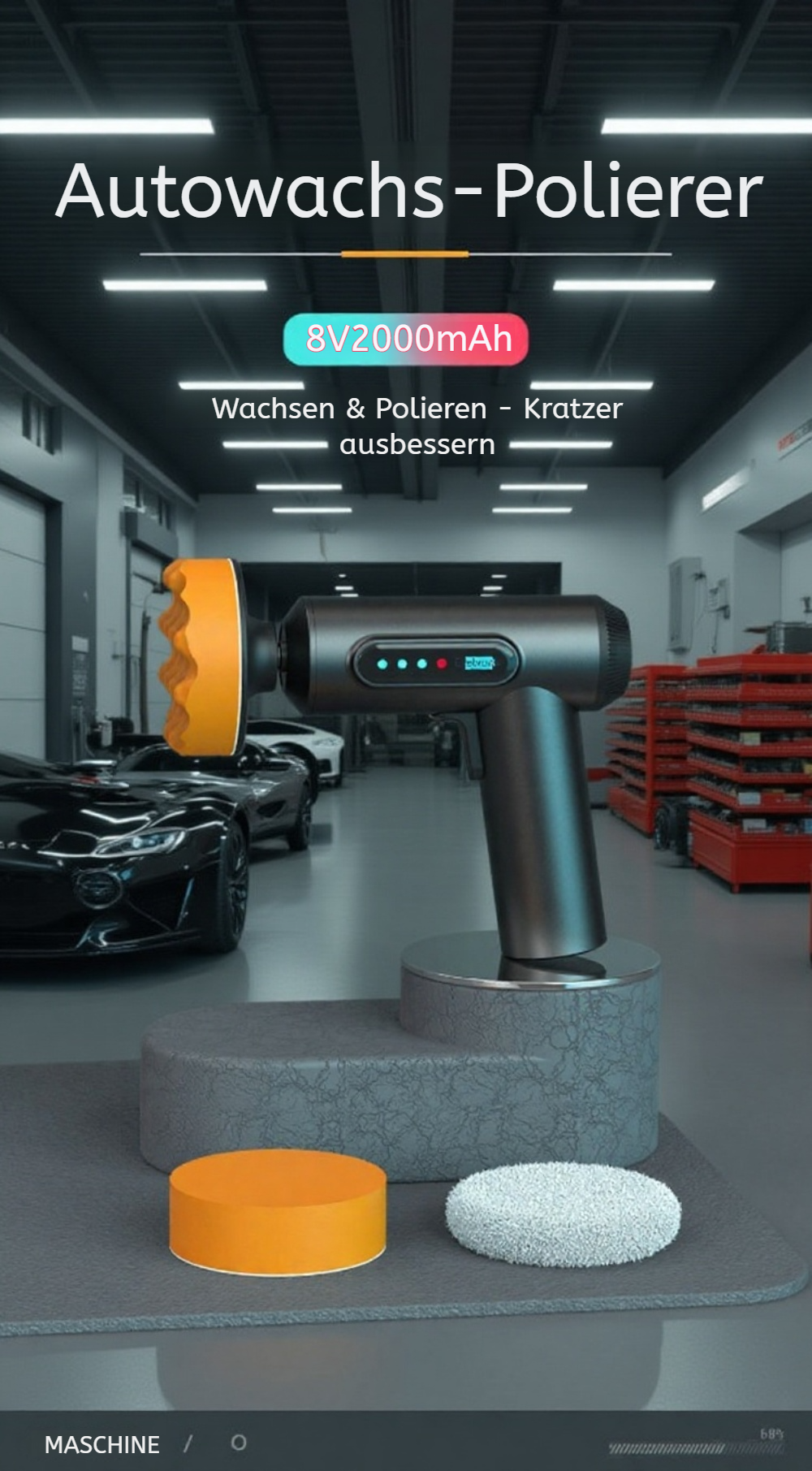 Kabellose Auto-Poliermaschine in der Anwendung