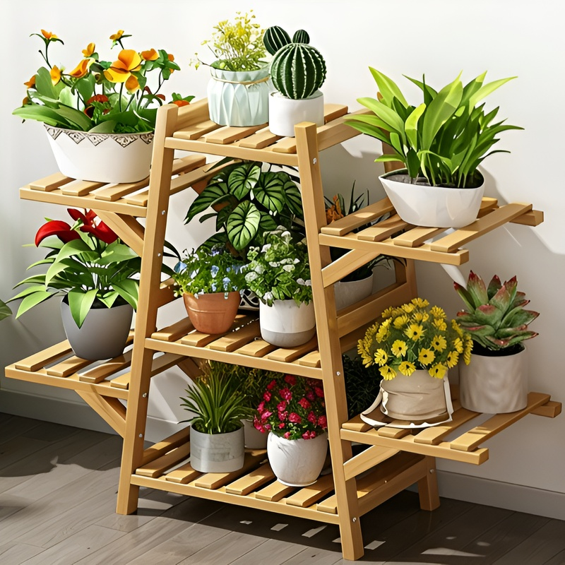 Balcony Living Room Rattan Multi-Layer Flower Stand Succulent Plant Pot Rack