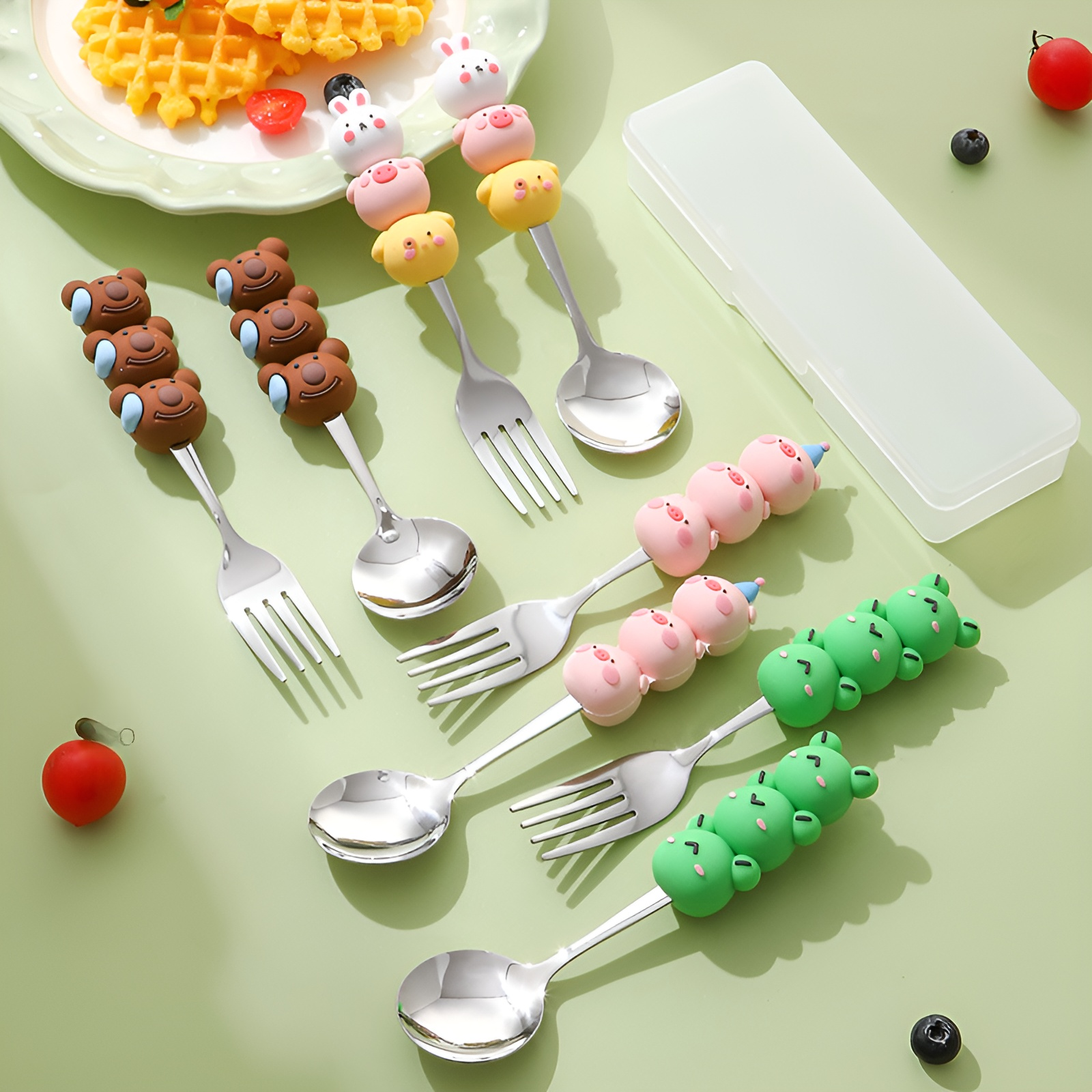 304 ステンレス鋼のスプーンとフォーク漫画デザートスプーンとフォークセット子供用食器食事トレーニングスプーンスプーン