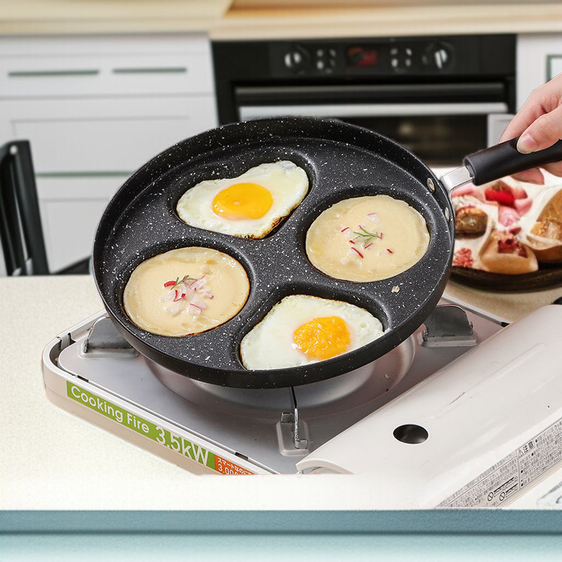 キッチン家庭用パン卵団子パンストライプハート型ノンスティックオムレツパンフラットボトムノンスティックパンウェア