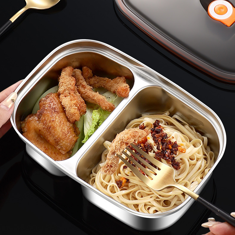不鏽鋼飯盒便當盒餐盤長方形帶飯餐盒學生密封保溫保鮮盒