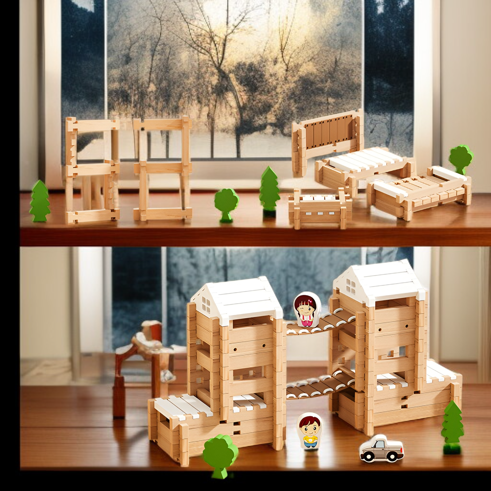 ルバンほぞ穴とほぞ穴の積み木セット