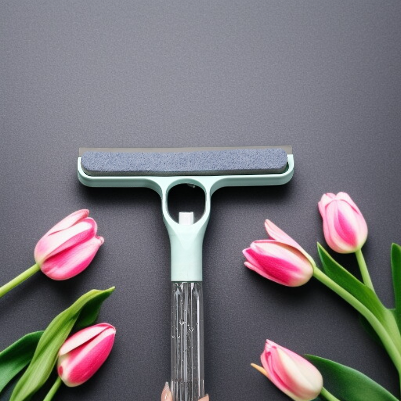 Cepillo limpiador de ventanas con rociador y raspador impermeable