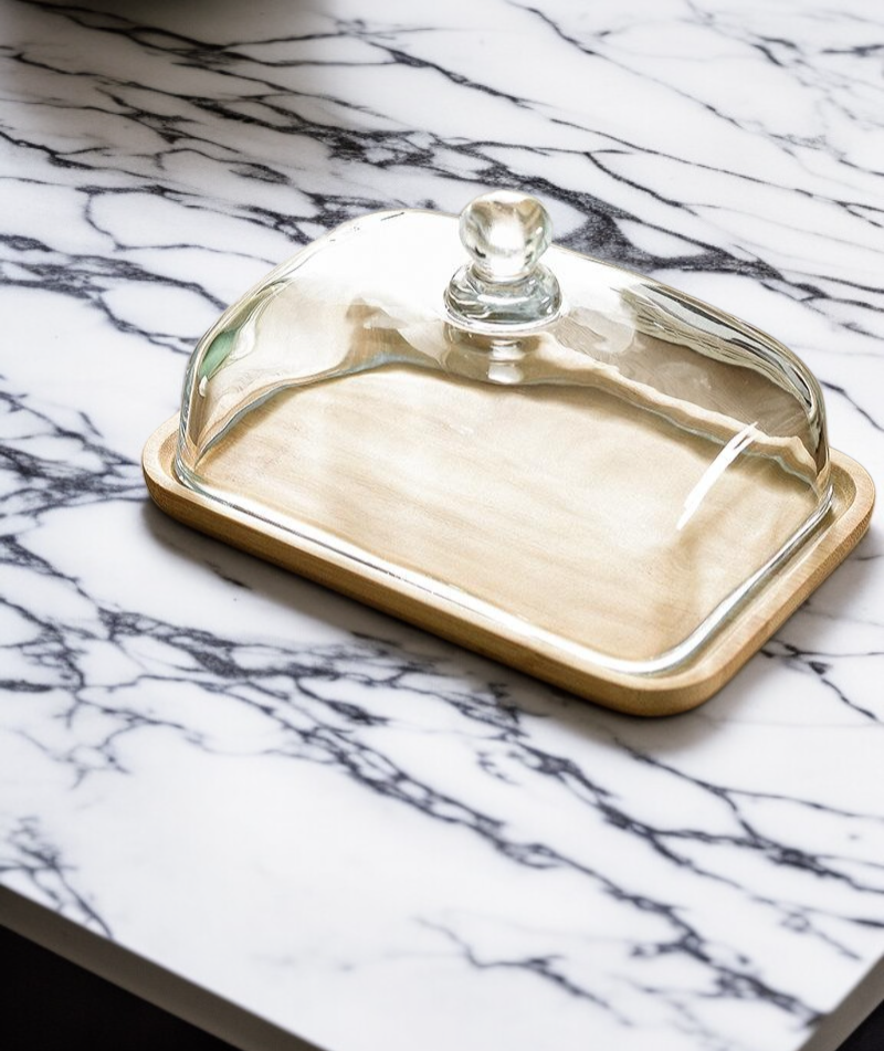 위생적인 유리 덮개가 있는 사각 트레이