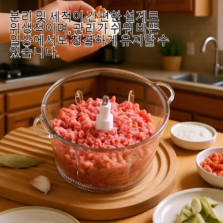 고기를 짜내는 투명 요리 기계 사용 장면