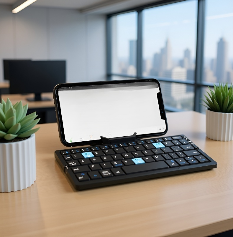 ワイヤレス接続の折りたたみ式キーボード使用イメージ