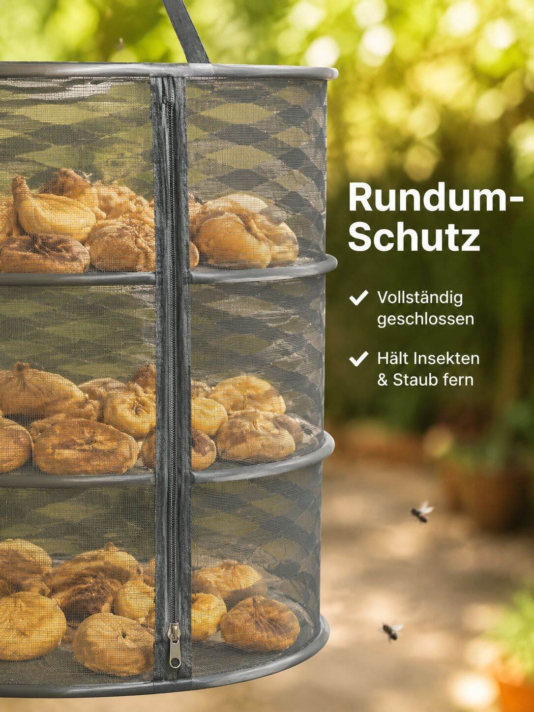 Dreilagiger geschlossener Trocken-Korb mit Reißverschluss und Insektenschutz