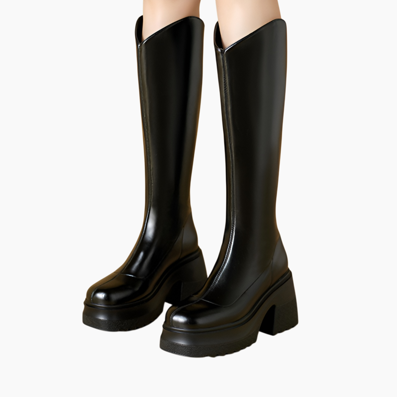 ブーツ レディース 2025 新作 10cm 厚底ハイブーツ Vネック ニーハイブーツ スモール 厚底ナイトブーツ