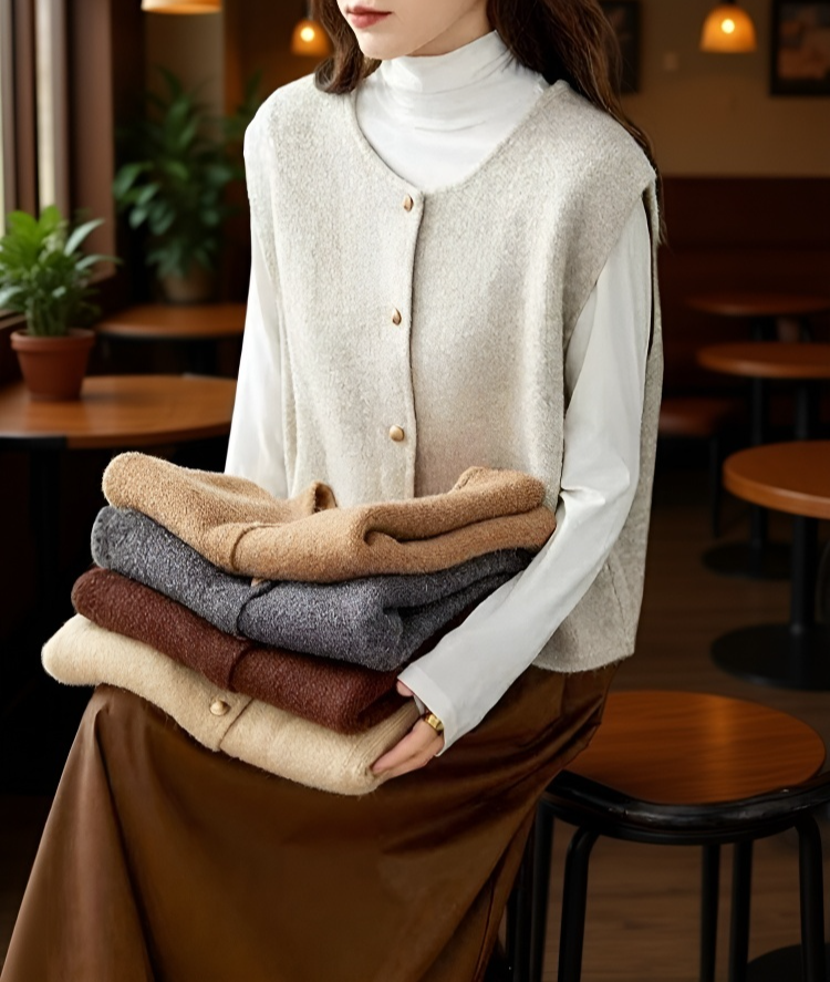 트렌디한 골드 버튼 니트 베스트 여성 코디