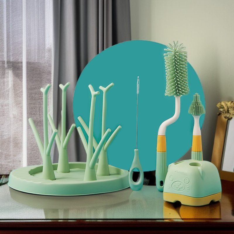 ชุดแปรงซิลิโคนสำหรับทำความสะอาดขวดนมเด็กเล็ก มีแปรงจุกนม แปรงขวดนม และแปรงหลอดดูด