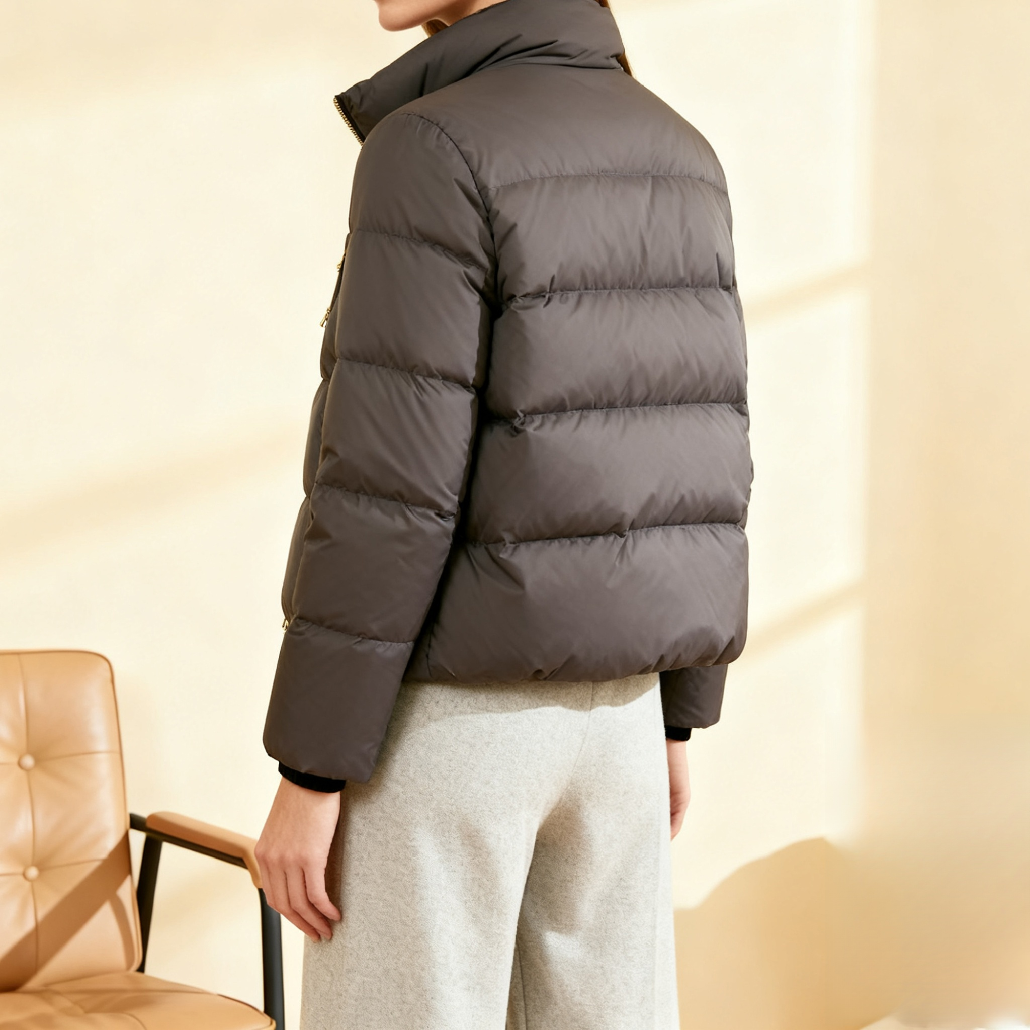 여성용 짧은 블랙 패딩 점퍼