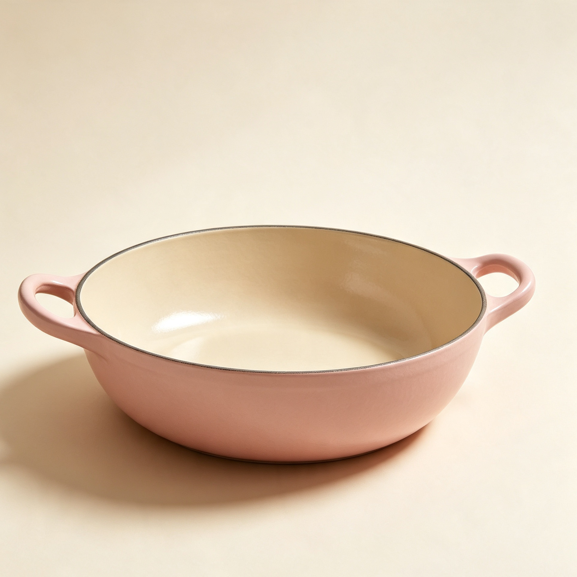 Enameled double-handled shallow saucepan