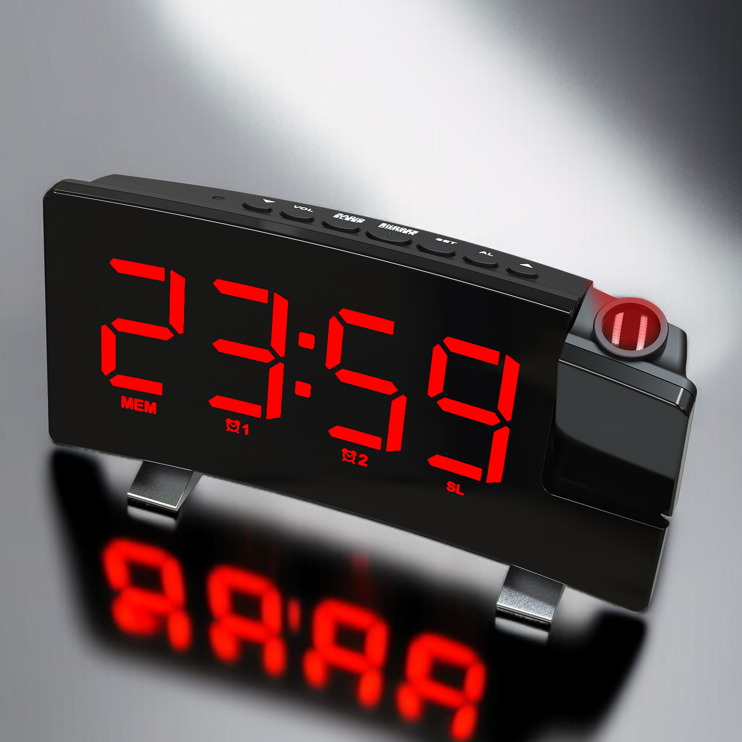 新しいラジオ目覚まし時計 USB充電式常時投影時計 曲面大画面時計