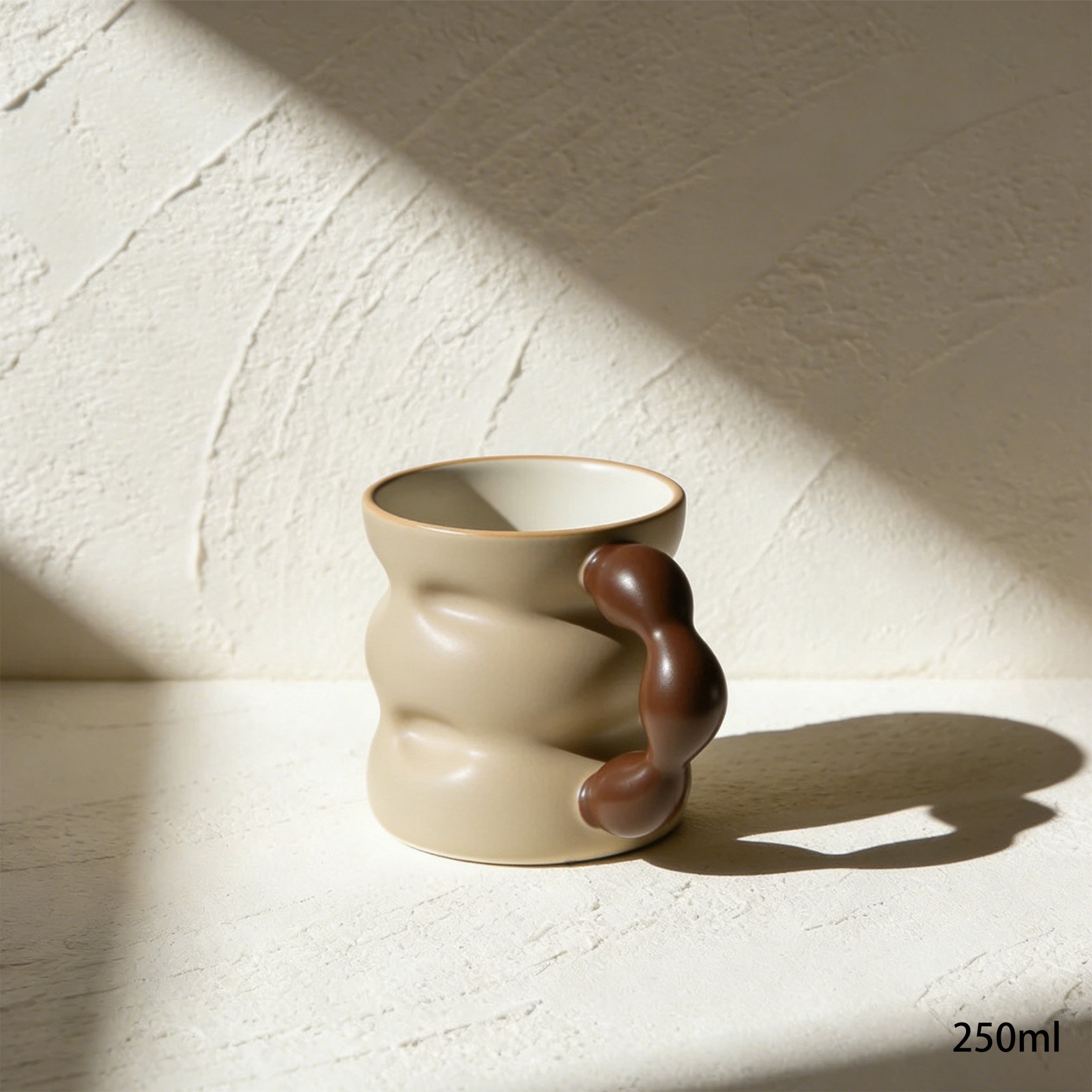 Close-up of ceramic tea cup design and texture