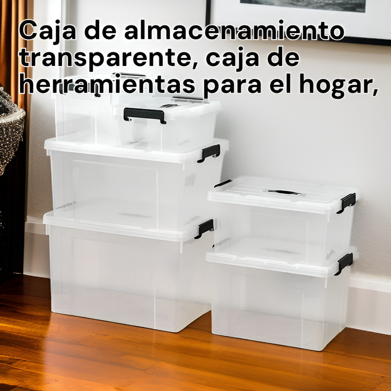 Caja organizadora de plástico resistente blanca con tapa y asa, adecuada para el hogar
