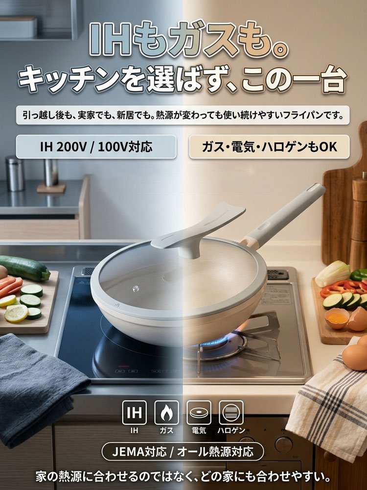 チタン芯材耐熱陶器コーティングノンスティックフライパン