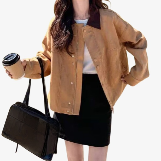 Cozy suede jacket for women with stylish candy color