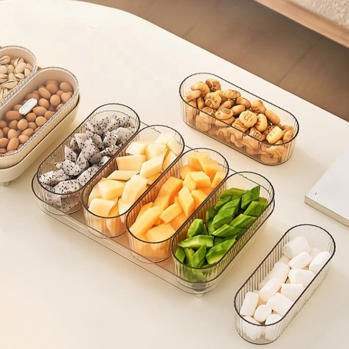 家用輕奢分格收納盒 客廳乾果零食收納盒 奶油點心托盤收納盒
