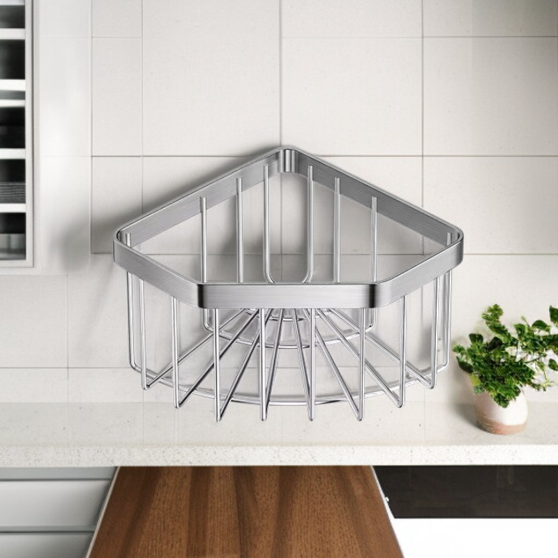 주방 싱크대 코너 무타공 삼각 배수 바구니 수납 선반