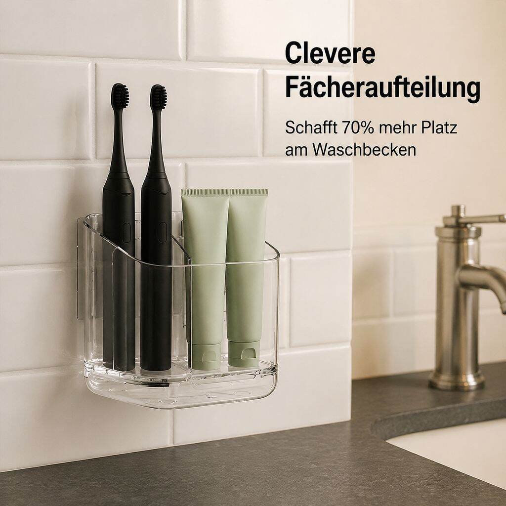 Wandmontiertes Aufbewahrungssystem fürs Badezimmer mit Fächern (ohne Bohren)