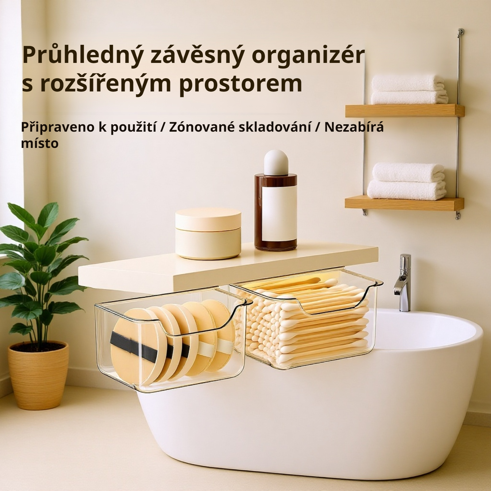 Nástěnná koupelnová police bez vrtání 