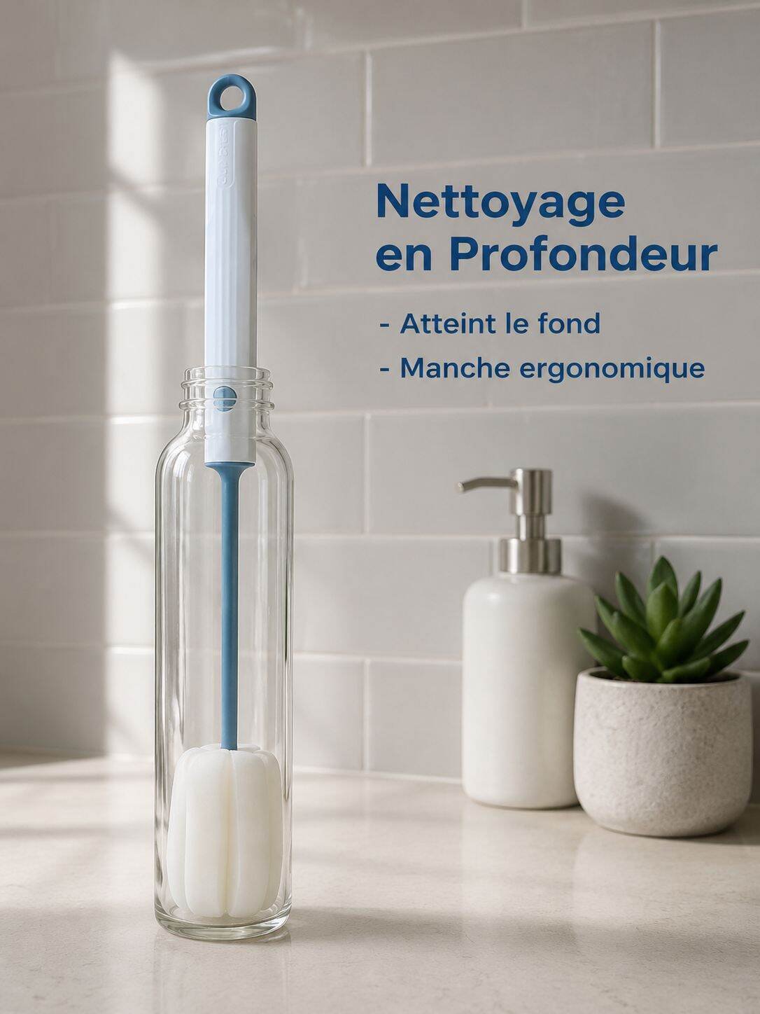 Brosse à tasse à long manche pour la maison, éponge multifonction avec tête remplaçable