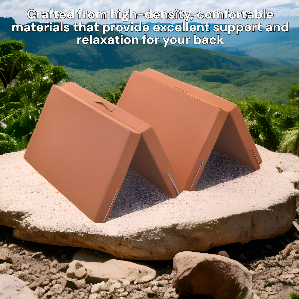 Portable folding mattress for lunch break, perfect for outdoor use.